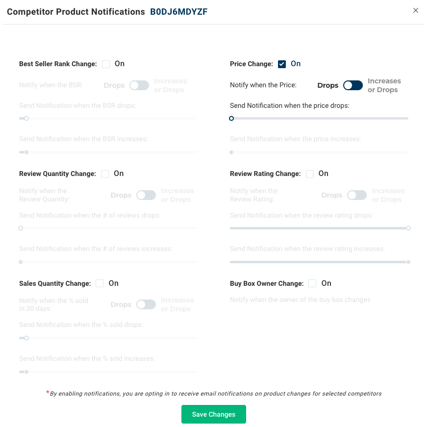 Competitor notifications inside Viral Launch's Amazon competitor intelligence tool.